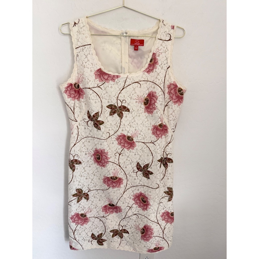 Oscar de la Renta Pink Floral Cotton Lace Sheath Bohemian Dress White Size 10